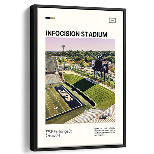 InfoCision Stadium Print, Akron Zips Stadium Canvas Art, Man Cave Gift, Floating Framed Canvas Print Wall Art