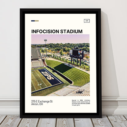 InfoCision Stadium Print, Akron Zips Stadium Canvas Art, Man Cave Gift, Floating Framed Canvas Print Wall Art