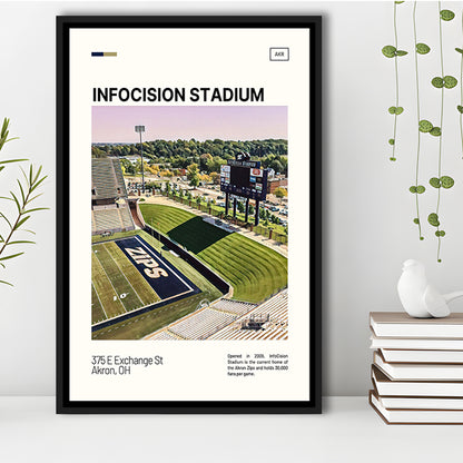InfoCision Stadium Print, Akron Zips Stadium Canvas Art, Man Cave Gift, Floating Framed Canvas Print Wall Art