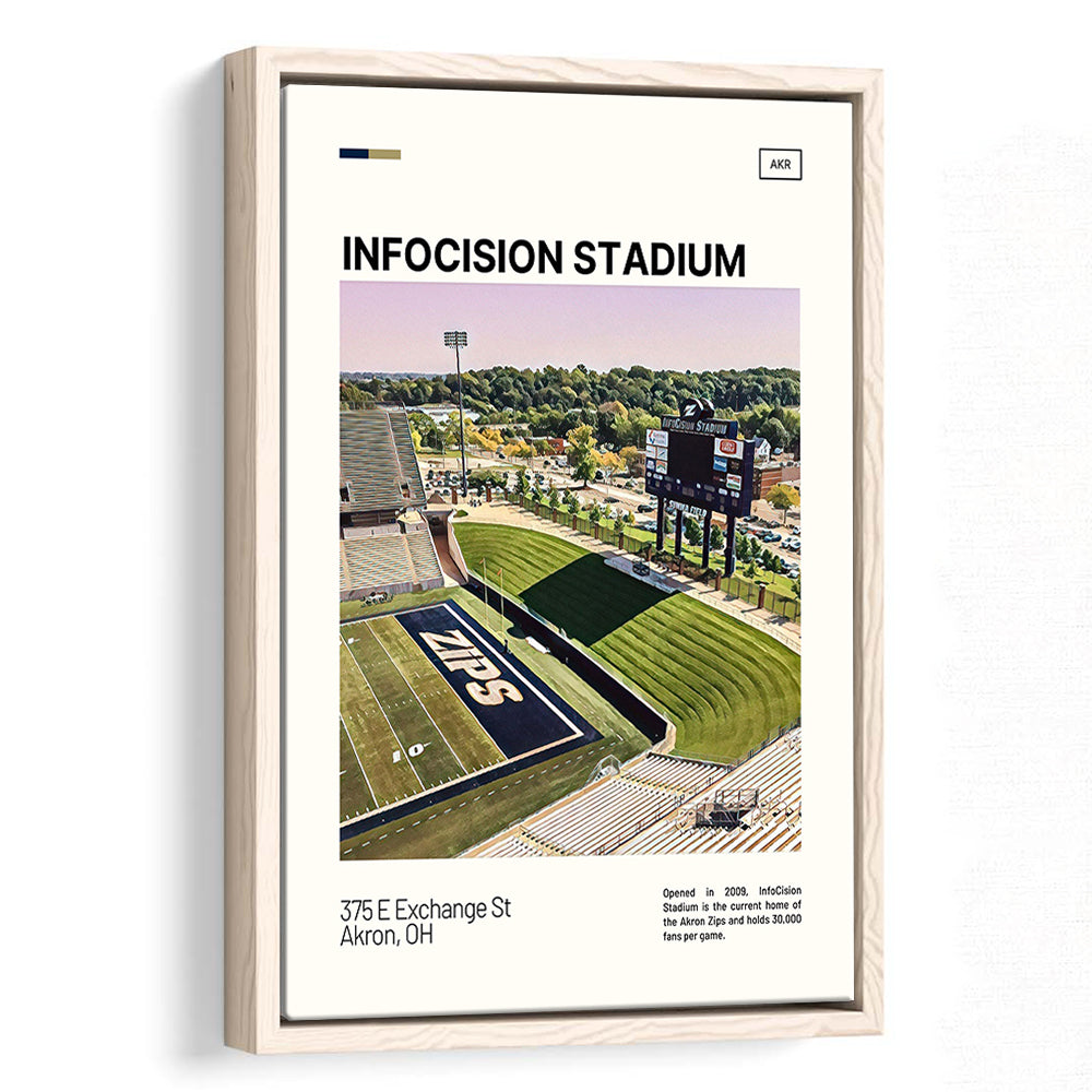 InfoCision Stadium Print, Akron Zips Stadium Canvas Art, Man Cave Gift, Floating Framed Canvas Print Wall Art