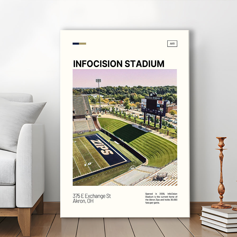 InfoCision Stadium Print, Akron Zips Stadium Canvas Art, Fan Gifts, Sport Art, Canvas Print Wall Art