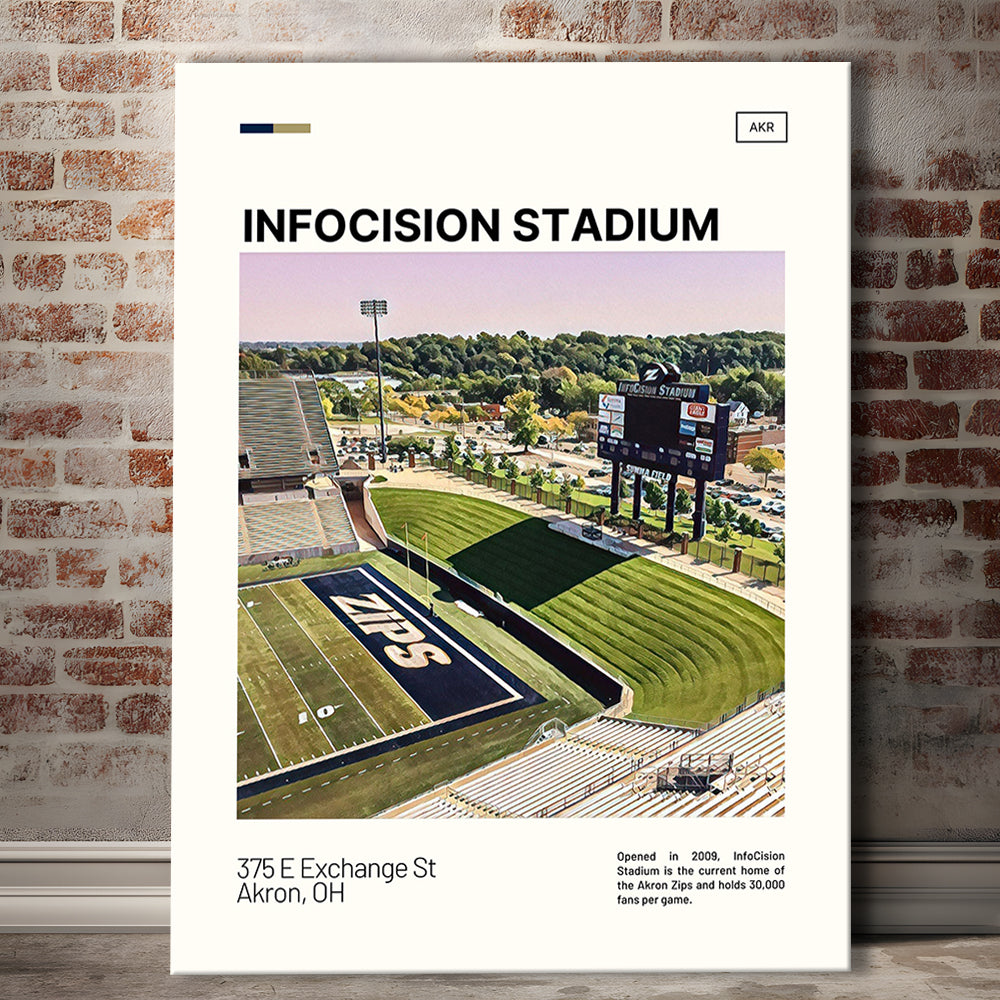 InfoCision Stadium Print, Akron Zips Stadium Canvas Art, Fan Gifts, Sport Art, Canvas Print Wall Art