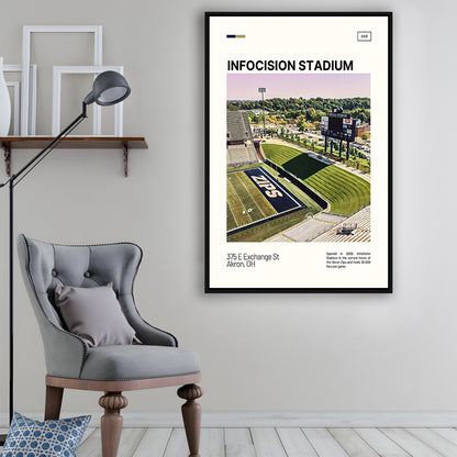 InfoCision Stadium Print, Akron Zips Stadium Canvas Art, Man Cave Gift, Floating Framed Canvas Print Wall Art