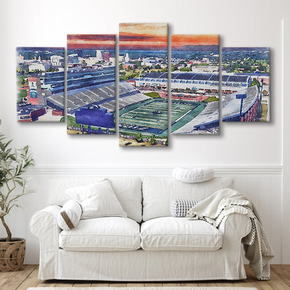InfoCision Stadium  Summa Field WaterColor, Akron Ohio Watercolor, Sport Art, Mixed 5 Panel, Canvas Print Wall Art