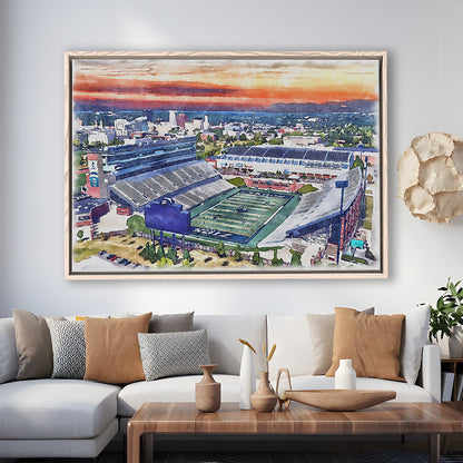 InfoCision Stadium  Summa Field WaterColor, Akron Ohio Watercolor, Sport Gift Art, Framed Canvas Print Wall Art