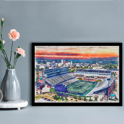 InfoCision Stadium  Summa Field WaterColor, Akron Ohio Watercolor, Sport Gift Art, Framed Art Print Wall Decor