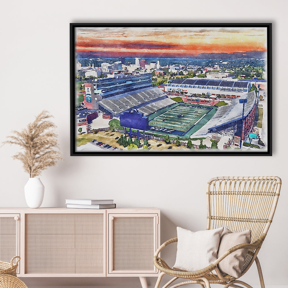 InfoCision Stadium  Summa Field WaterColor, Akron Ohio Watercolor, Sport Gift Art, Framed Canvas Print Wall Art