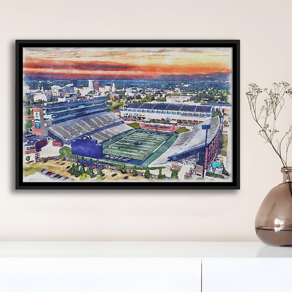 InfoCision Stadium  Summa Field WaterColor, Akron Ohio Watercolor, Sport Gift Art, Framed Canvas Print Wall Art