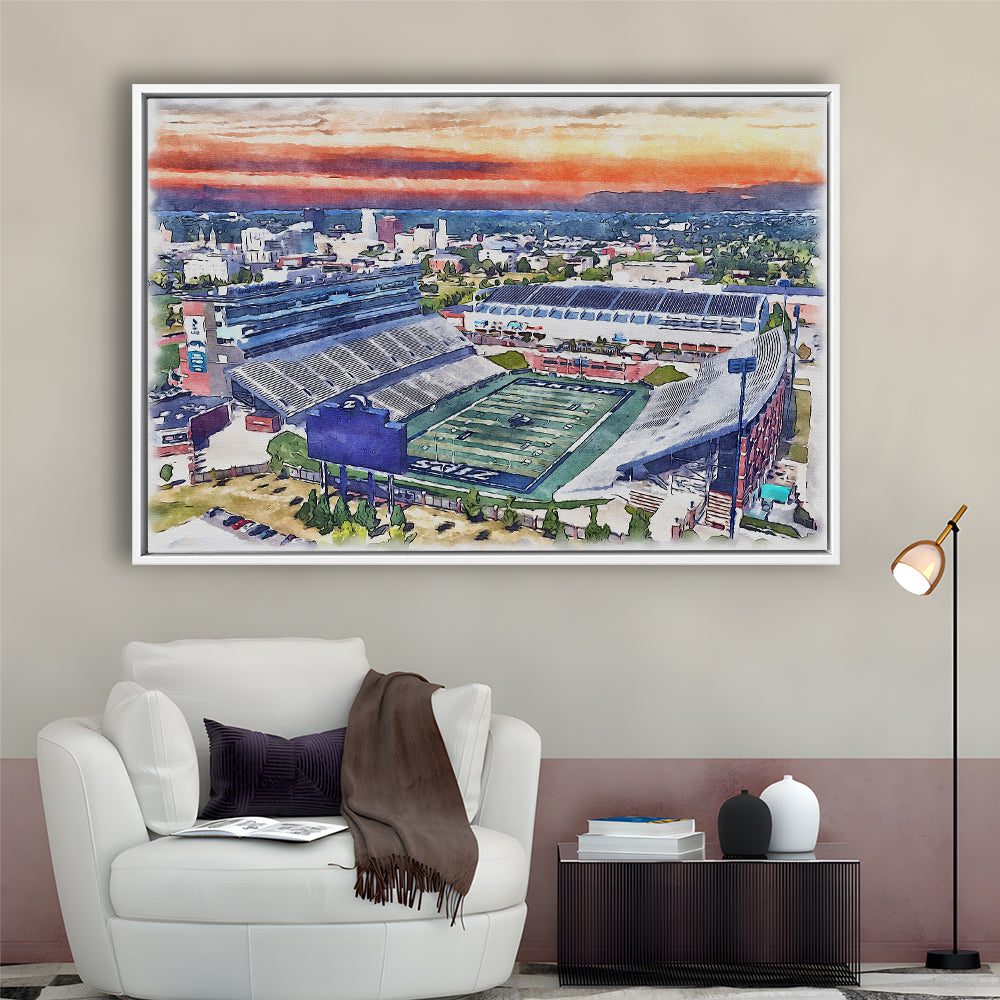 InfoCision Stadium  Summa Field WaterColor, Akron Ohio Watercolor, Sport Gift Art, Framed Canvas Print Wall Art