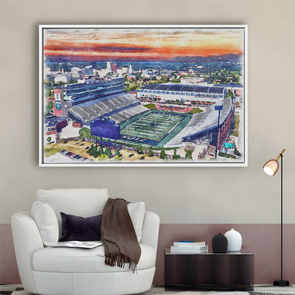 InfoCision Stadium  Summa Field WaterColor, Akron Ohio Watercolor, Sport Gift Art, Framed Canvas Print Wall Art