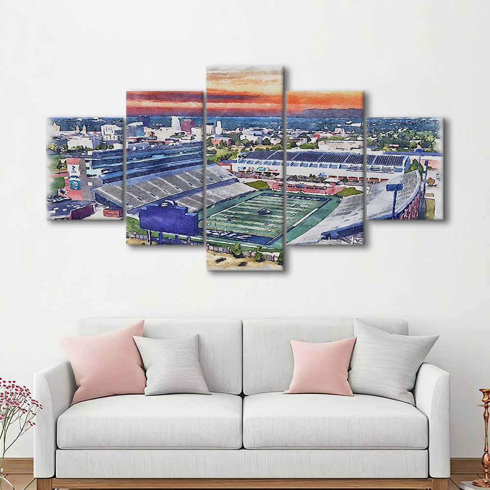 InfoCision Stadium  Summa Field WaterColor, Akron Ohio Watercolor, Sport Art, Mixed 5 Panel, Canvas Print Wall Art
