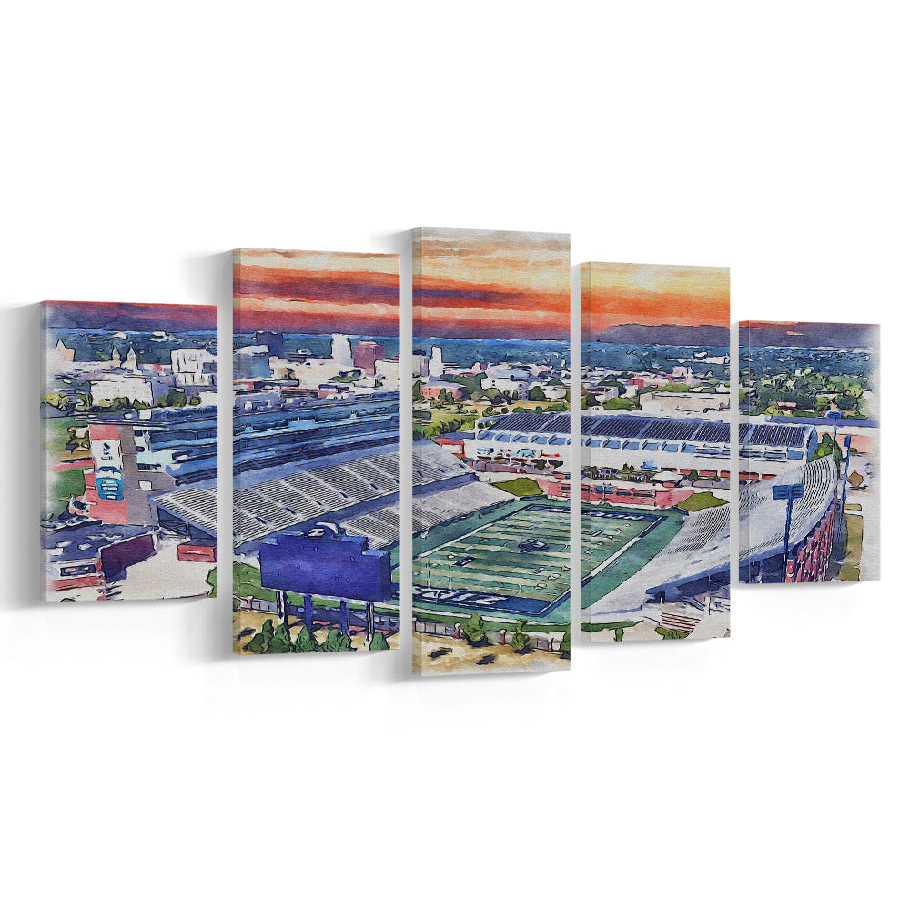 InfoCision Stadium  Summa Field WaterColor, Akron Ohio Watercolor, Sport Art, Mixed 5 Panel, Canvas Print Wall Art