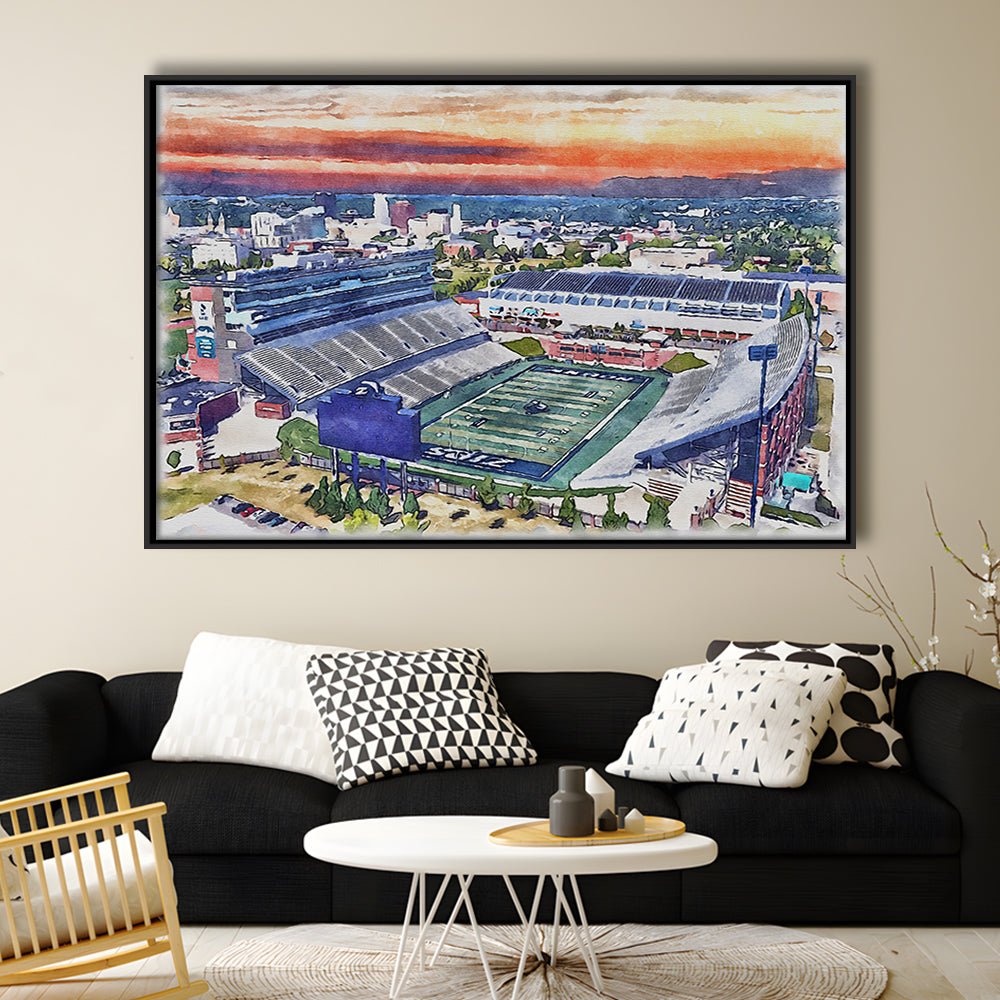 InfoCision Stadium  Summa Field WaterColor, Akron Ohio Watercolor, Sport Gift Art, Framed Canvas Print Wall Art