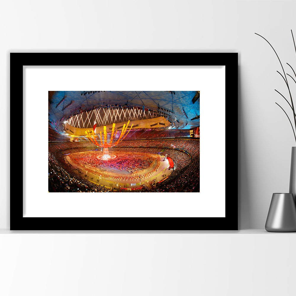 Inside Beijing Olympic Stadium, Stadium Canvas, Sport Art, Gift for him, White Border Framed Art Print Wall Decor
