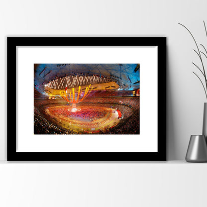 Inside Beijing Olympic Stadium, Stadium Canvas, Sport Art, Gift for him, White Border Framed Art Print Wall Decor