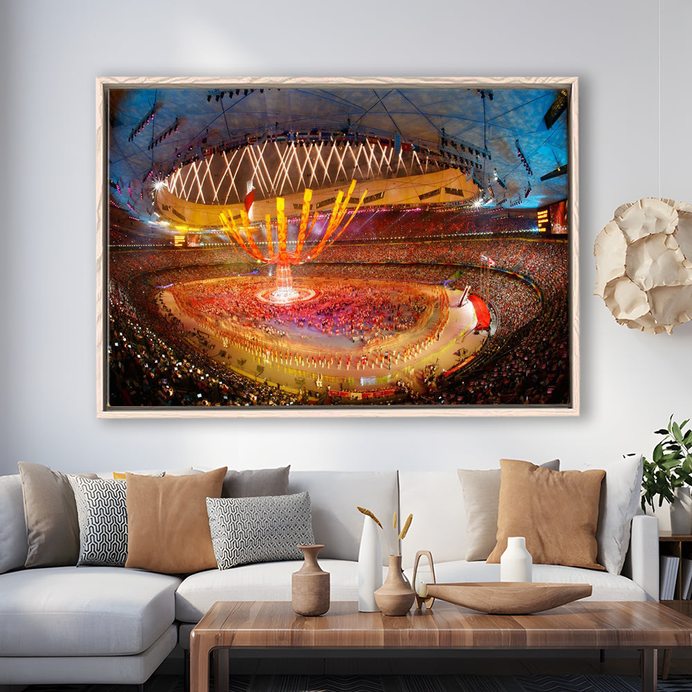 Inside Beijing Olympic Stadium, Stadium Canvas, Sport Art, Framed Canvas Print Wall Art, Floating Frame