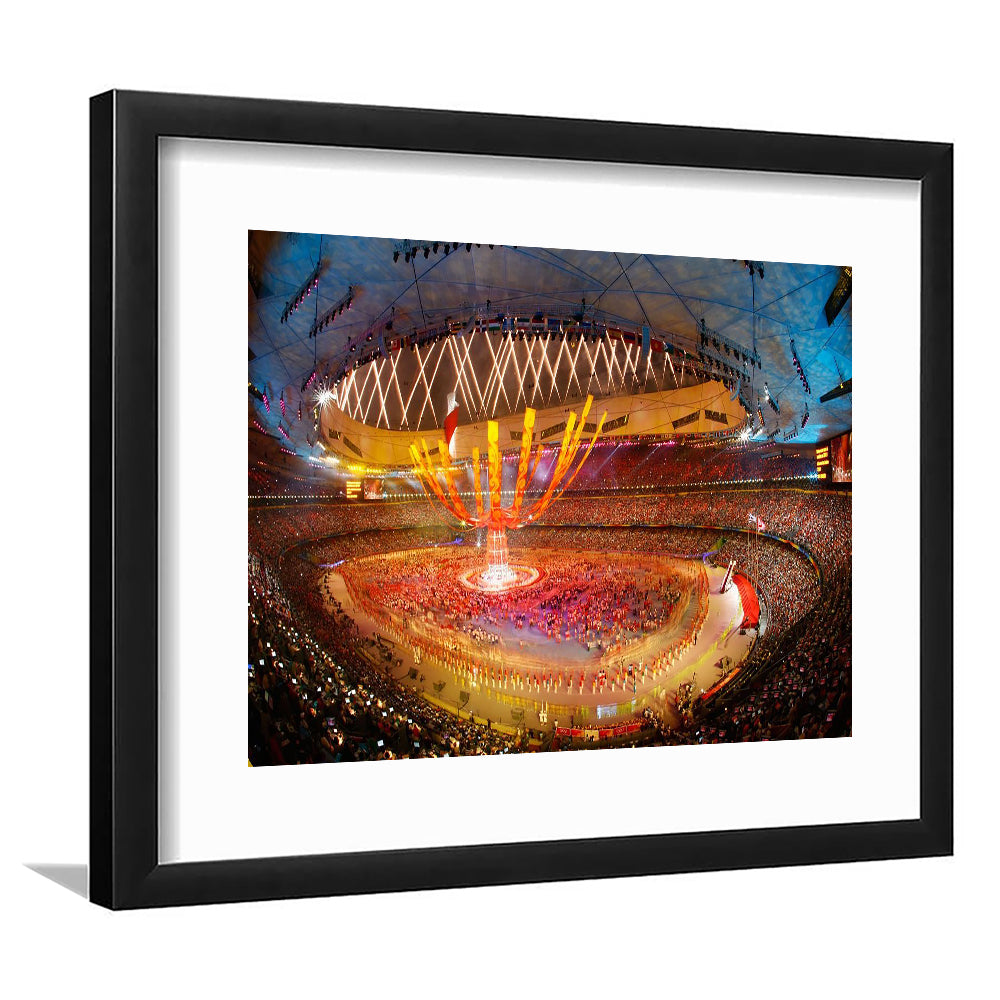 Inside Beijing Olympic Stadium, Stadium Canvas, Sport Art, Gift for him, White Border Framed Art Print Wall Decor