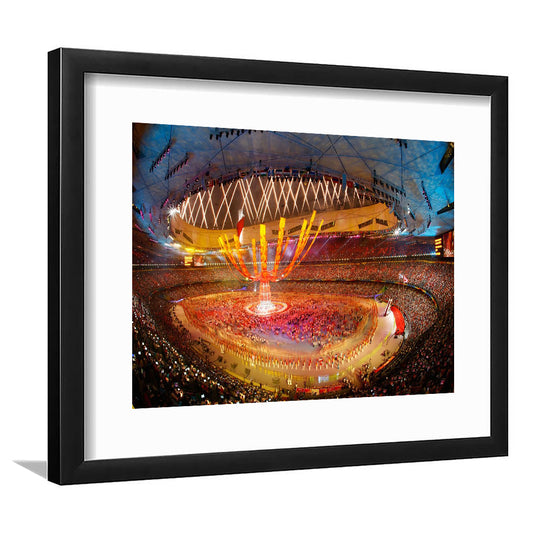 Inside Beijing Olympic Stadium, Stadium Canvas, Sport Art, Gift for him, White Border Framed Art Print Wall Decor