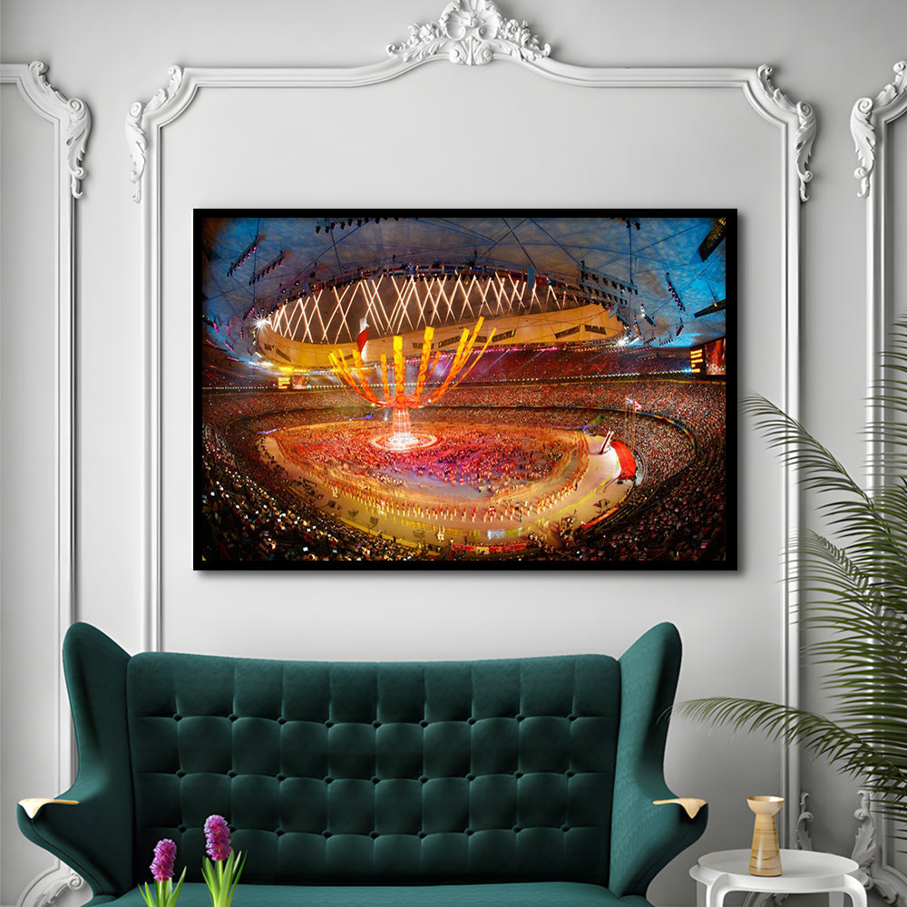 Inside Beijing Olympic Stadium, Stadium Canvas, Sport Art, Gift for him, Framed Art Print Wall Decor, Picture Framed