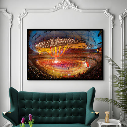 Inside Beijing Olympic Stadium, Stadium Canvas, Sport Art, Gift for him, Framed Art Print Wall Decor, Picture Framed