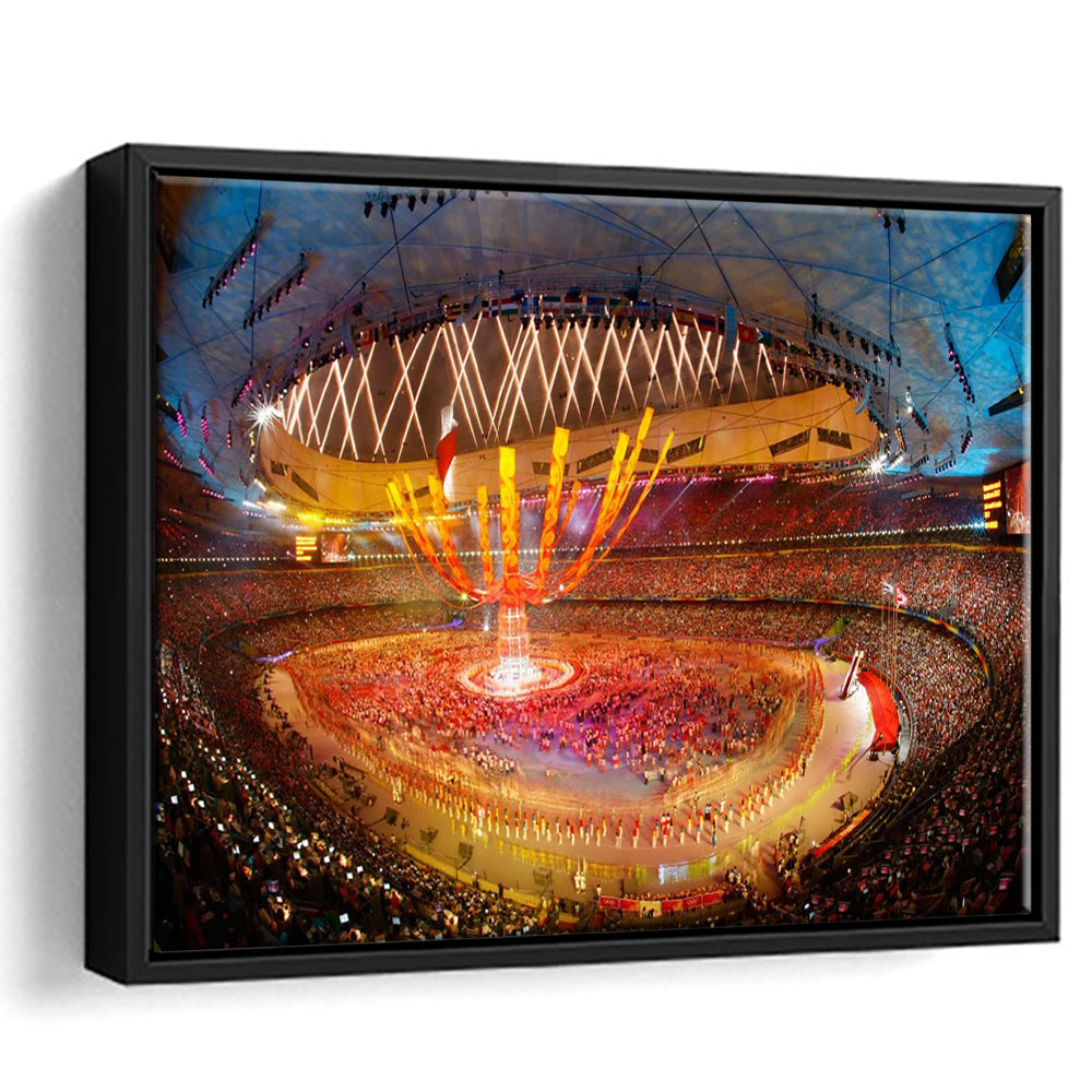 Inside Beijing Olympic Stadium, Stadium Canvas, Sport Art, Framed Canvas Print Wall Art, Floating Frame