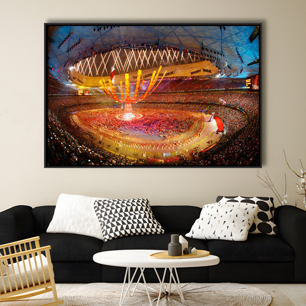 Inside Beijing Olympic Stadium, Stadium Canvas, Sport Art, Framed Canvas Print Wall Art, Floating Frame
