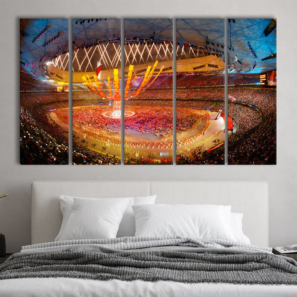 Inside Beijing Olympic Stadium, Stadium Canvas, Sport Art, 5 Panel B, Extra Large Canvas, Canvas Print Wall Art