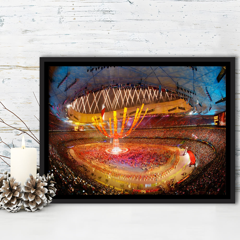 Inside Beijing Olympic Stadium, Stadium Canvas, Sport Art, Framed Canvas Print Wall Art, Floating Frame