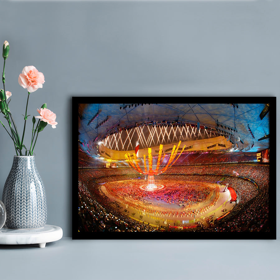 Inside Beijing Olympic Stadium, Stadium Canvas, Sport Art, Gift for him, Framed Art Print Wall Decor, Picture Framed