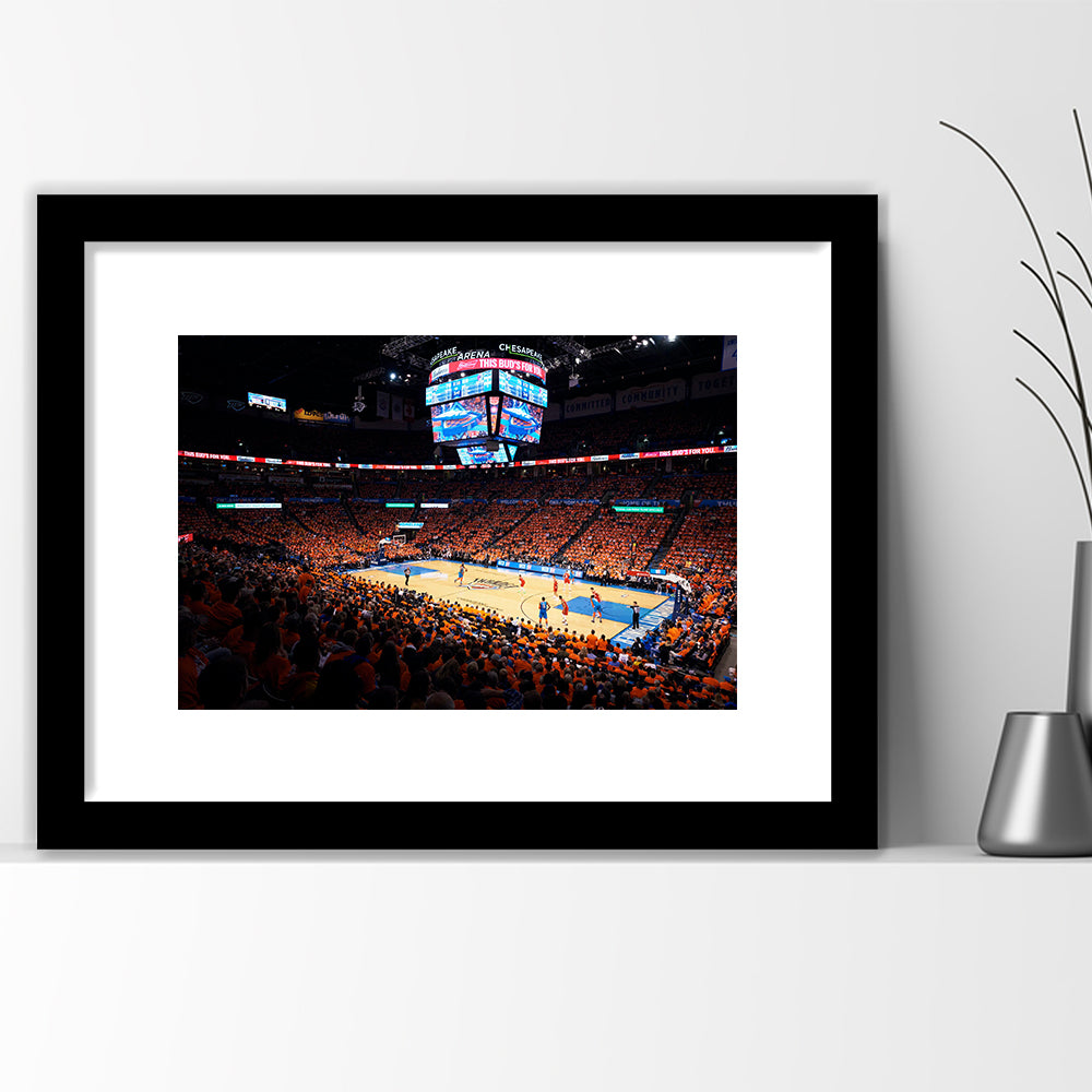 Inside Chesapeake Energy Arena, Stadium Canvas, Sport Art, Gift for him, White Border Framed Art Print Wall Decor
