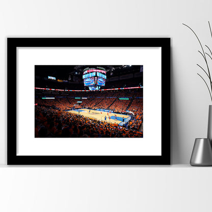 Inside Chesapeake Energy Arena, Stadium Canvas, Sport Art, Gift for him, White Border Framed Art Print Wall Decor