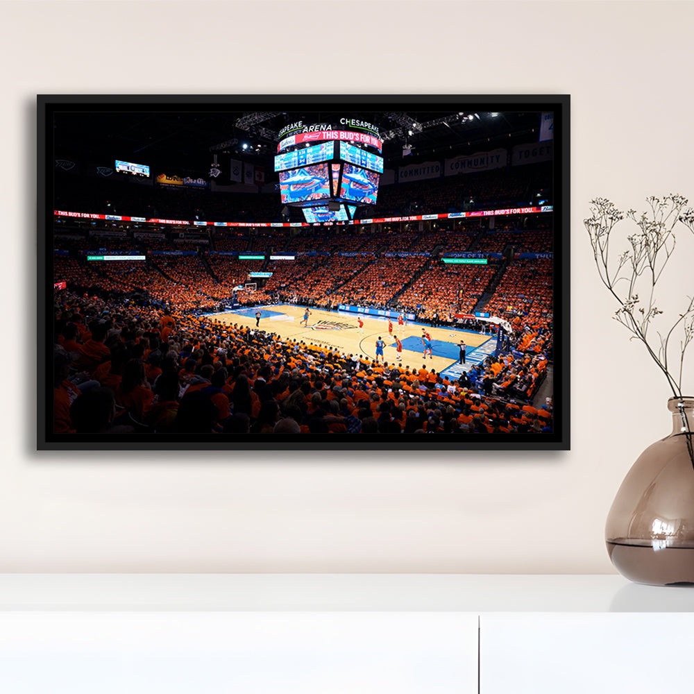 Inside Chesapeake Energy Arena, Stadium Canvas, Sport Art, Framed Canvas Print Wall Art, Floating Frame