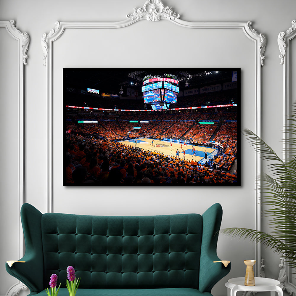 Inside Chesapeake Energy Arena, Stadium Canvas, Sport Art, Gift for him, Framed Art Print Wall Decor, Picture Framed