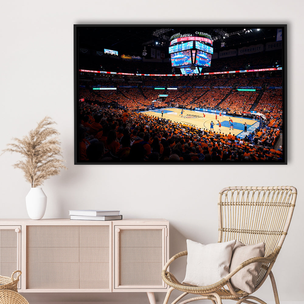 Inside Chesapeake Energy Arena, Stadium Canvas, Sport Art, Framed Canvas Print Wall Art, Floating Frame