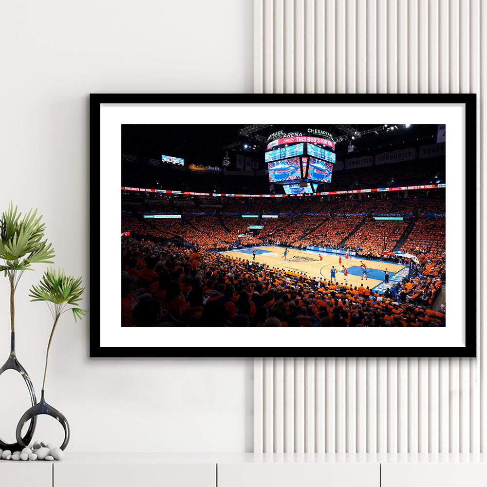 Inside Chesapeake Energy Arena, Stadium Canvas, Sport Art, Gift for him, White Border Framed Art Print Wall Decor