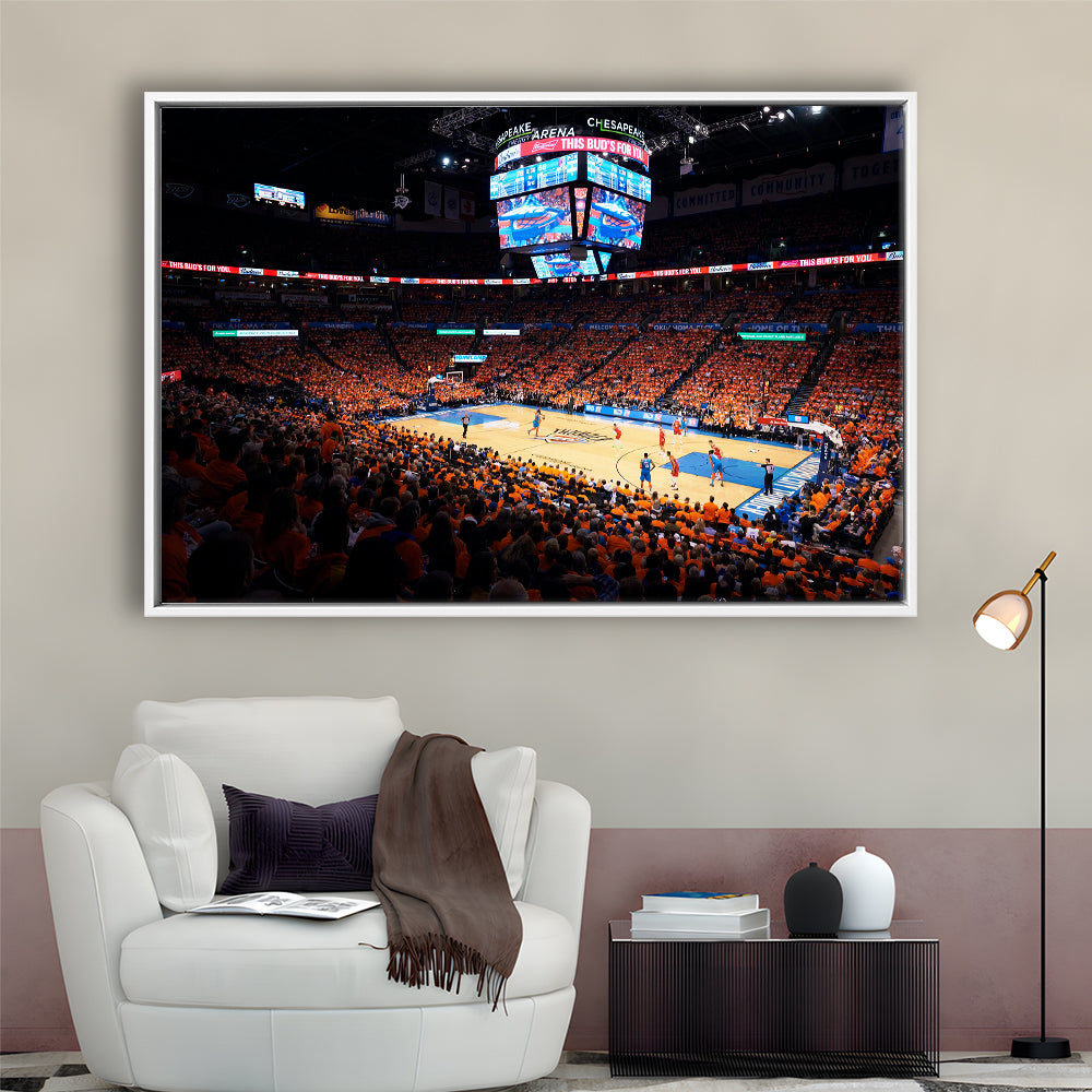 Inside Chesapeake Energy Arena, Stadium Canvas, Sport Art, Framed Canvas Print Wall Art, Floating Frame
