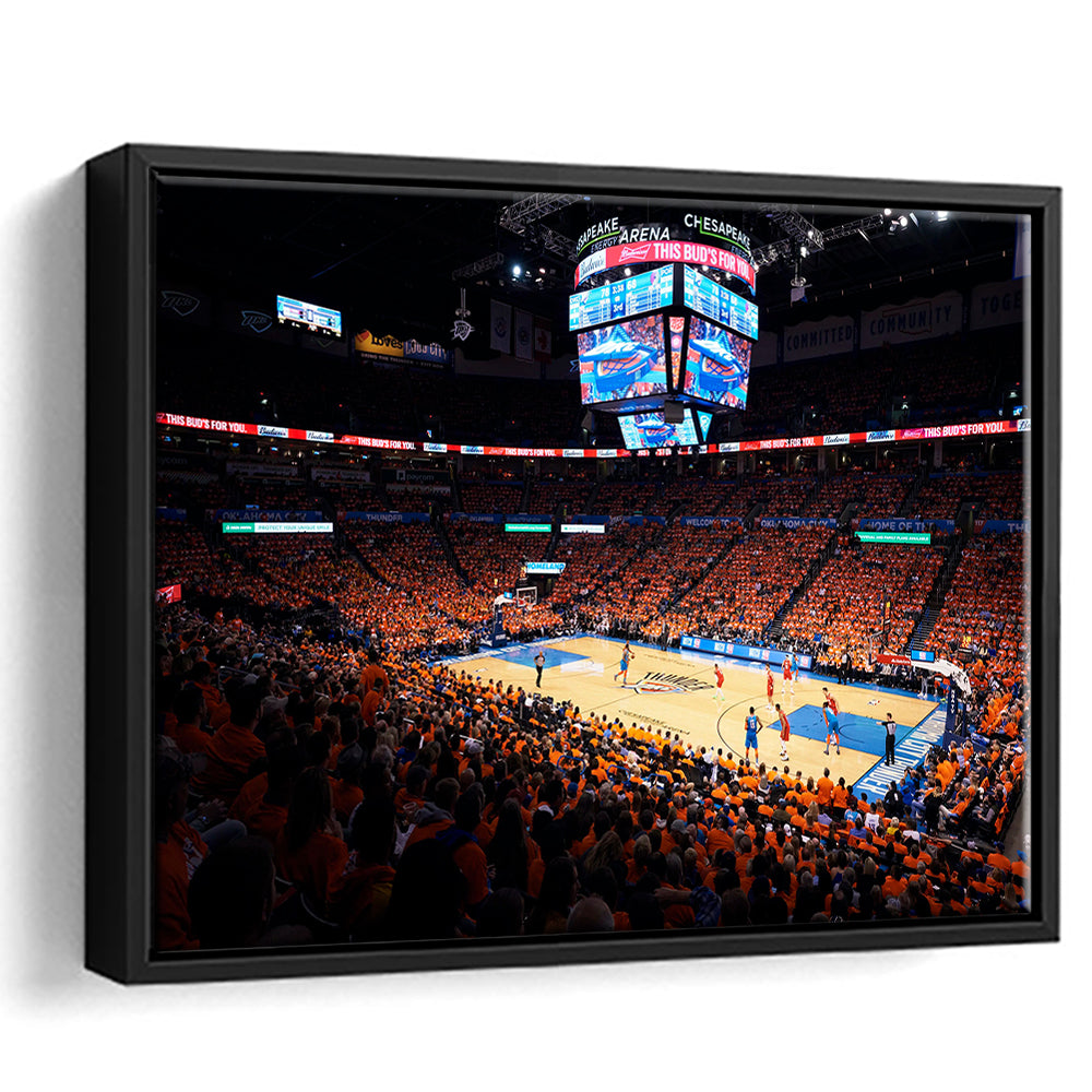 Inside Chesapeake Energy Arena, Stadium Canvas, Sport Art, Framed Canvas Print Wall Art, Floating Frame