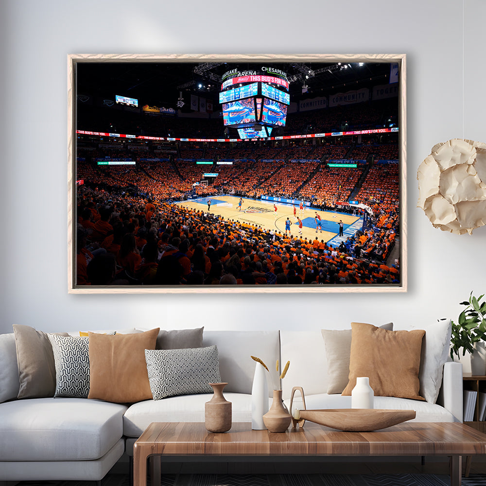 Inside Chesapeake Energy Arena, Stadium Canvas, Sport Art, Framed Canvas Print Wall Art, Floating Frame