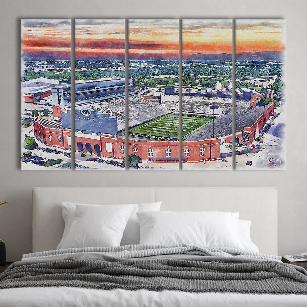 Iowa Hawkeyes, Kinnick Painting Stadium Watercolor, Sport Art, Extra Large Canvas Print Wall Art