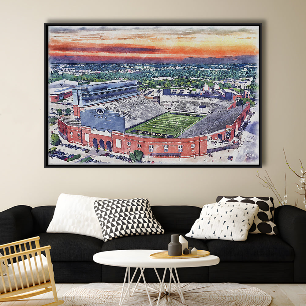 Iowa Hawkeyes, Kinnick Painting Stadium Watercolor, Sport Gift Art, Framed Canvas Print Wall Art
