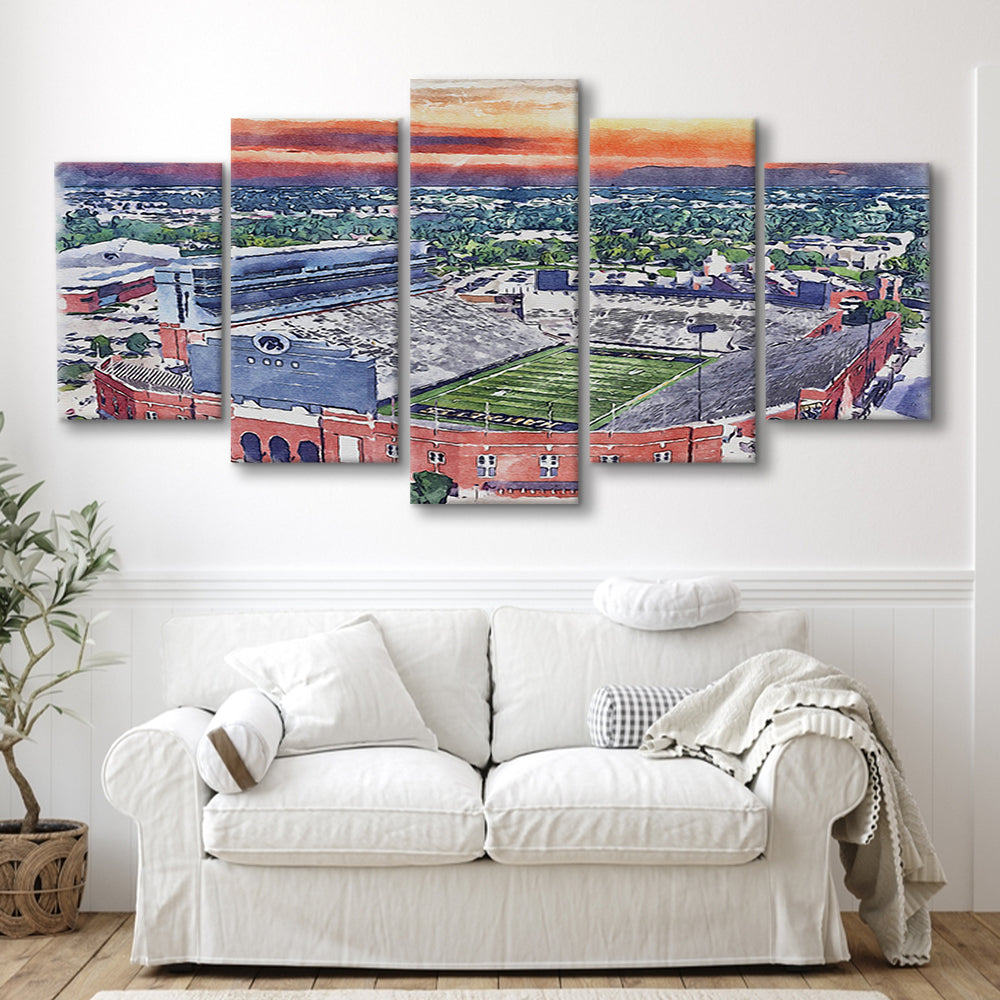 Iowa Hawkeyes, Kinnick Painting Stadium Watercolor, Sport Art, Mixed 5 Panel, Canvas Print Wall Art