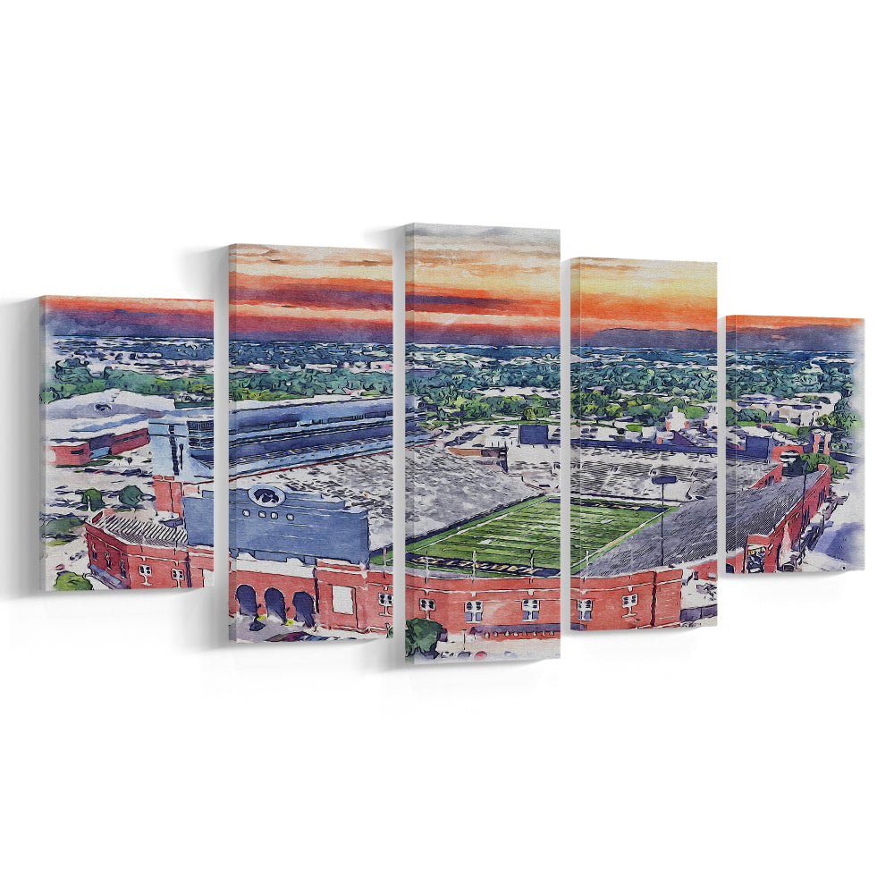 Iowa Hawkeyes, Kinnick Painting Stadium Watercolor, Sport Art, Mixed 5 Panel, Canvas Print Wall Art