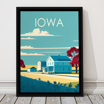 Iowa Retro Art Print, Iowa City Wall Art, Floating Framed Canvas Print, Framed Picture, Painting Canvas