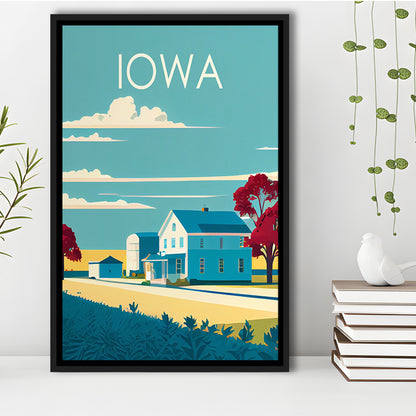 Iowa Retro Art Print, Iowa City Wall Art, Floating Framed Canvas Print, Framed Picture, Painting Canvas