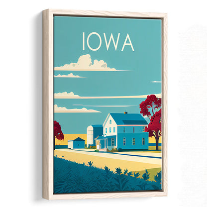 Iowa Retro Art Print, Iowa City Wall Art, Floating Framed Canvas Print, Framed Picture, Painting Canvas
