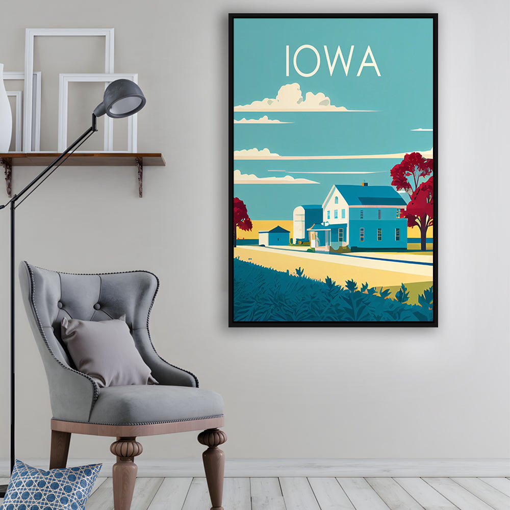 Iowa Retro Art Print, Iowa City Wall Art, Floating Framed Canvas Print, Framed Picture, Painting Canvas