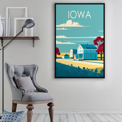 Iowa Retro Art Print, Iowa City Wall Art, Floating Framed Canvas Print, Framed Picture, Painting Canvas