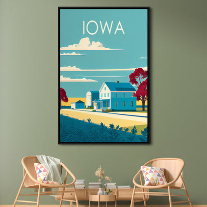Iowa Retro Art Print, Iowa City Wall Art, Floating Framed Canvas Print, Framed Picture, Painting Canvas