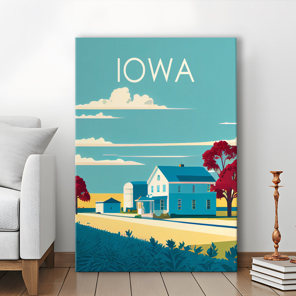 Iowa Retro Art Print, Iowa City Wall Art, Canvas Print, Painting Canvas, Living Room Decor
