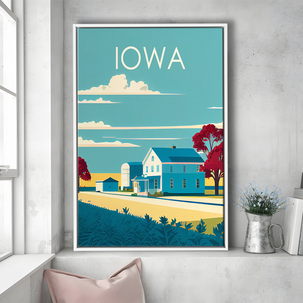 Iowa Retro Art Print, Iowa City Wall Art, Floating Framed Canvas Print, Framed Picture, Painting Canvas